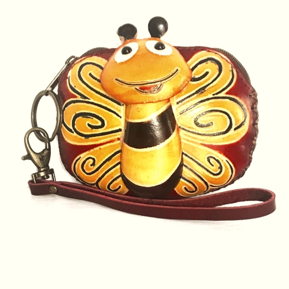 Last ONE! Genuine Leather Handmade Bumblebee Wristlet/Coin Purse - Picture 3 of 5